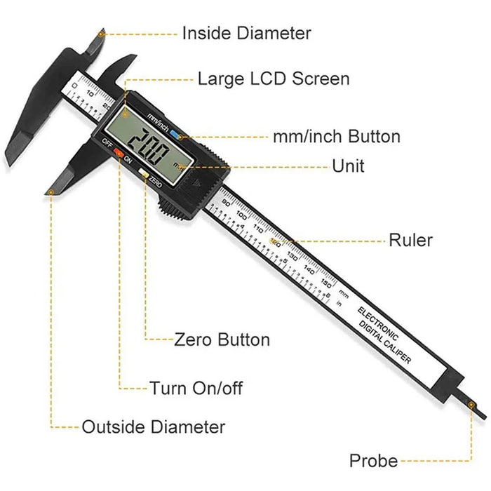 Calibrador Digital electrónico de 150mm y 100mm, calibrador Vernier con esfera de fibra de carbono, micrómetro, herramienta de medición - Quierox - Tienda Online