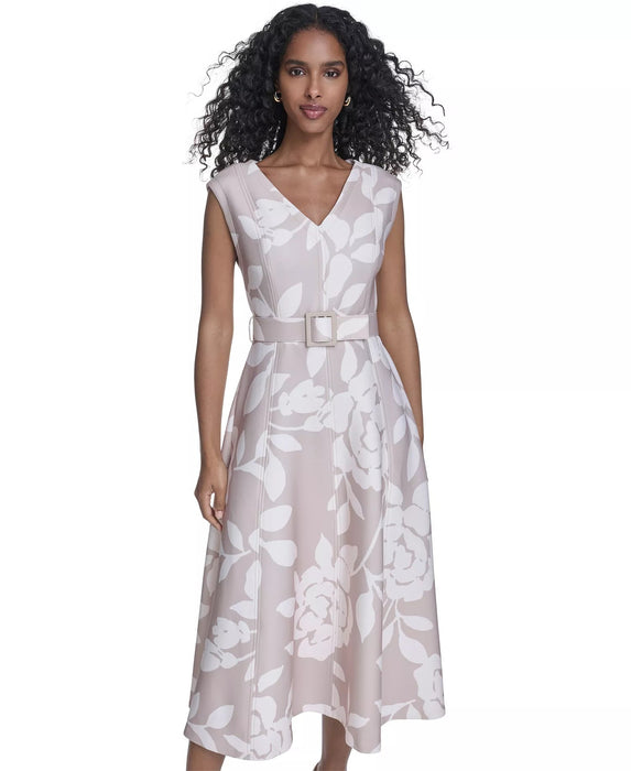 Calvin Klein Vestido midi de cuello en V con cinturón de buceo para mujer - Quierox - Tienda Online
