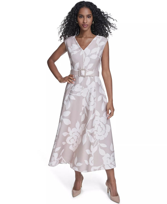 Calvin Klein Vestido midi de cuello en V con cinturón de buceo para mujer - Quierox - Tienda Online