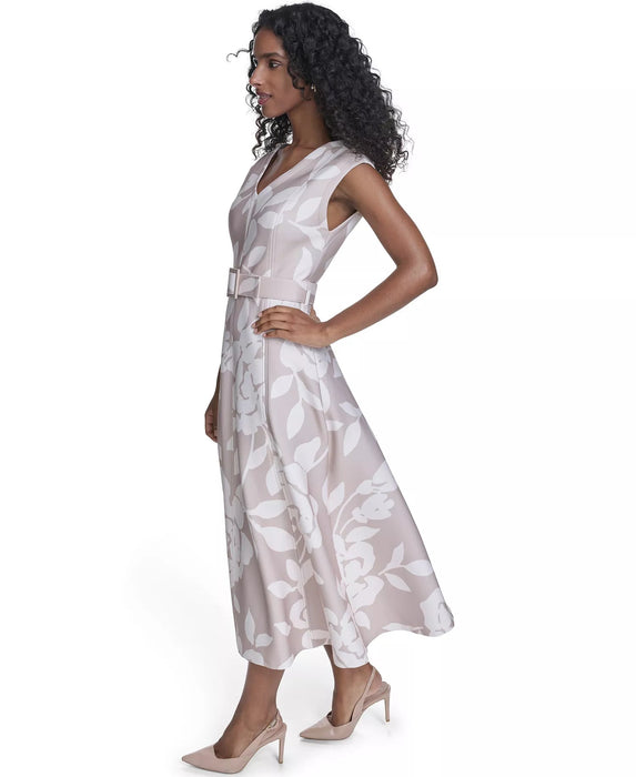 Calvin Klein Vestido midi de cuello en V con cinturón de buceo para mujer - Quierox - Tienda Online