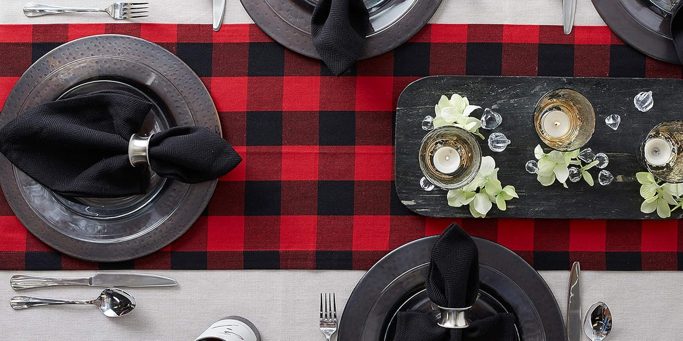 Camino de mesa clásico estilo granja de la colección Buffalo Check de DII, 14"x108" - Quierox - Tienda Online