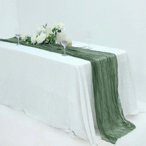 Camino de mesa de gasa de 55x300cm, color verde oliva, Mantelería rústica bohemia - Quierox - Tienda Online