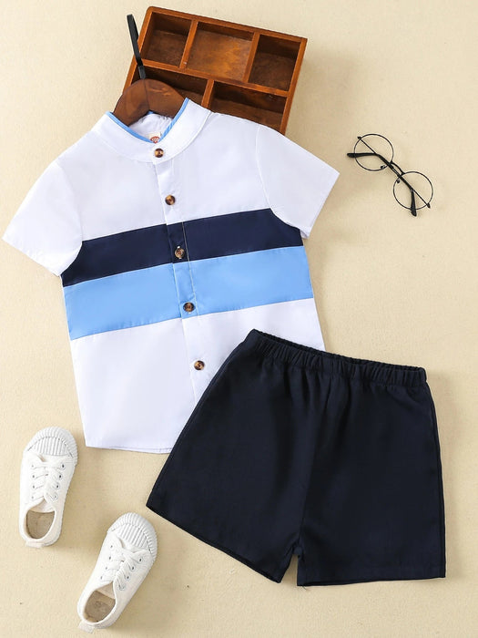 Camisa con bloques de color combinado con shorts para niños - Quierox - Tienda Online