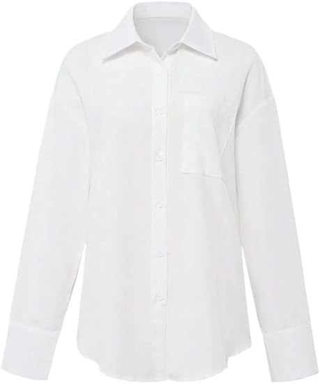 Camisa de botones de color liso, de manga larga, blusas para mujer - Quierox - Tienda Online