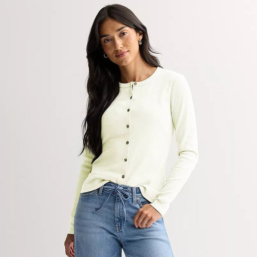 Camisa de manga larga con botones acanalada Sonoma Goods For Life® para mujer - Quierox - Tienda Online