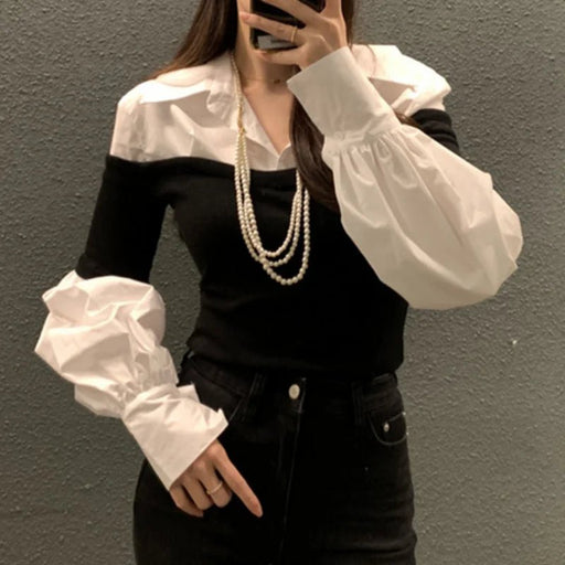 Camisa De manga larga con retales De colores en contraste, Estilo Vintage - Quierox - Tienda Online