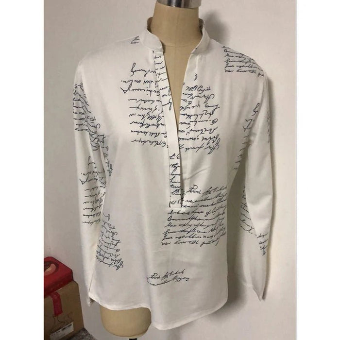 Camisa de manga larga para mujer, camisa con cuello en V y botones estampados - Quierox - Tienda Online