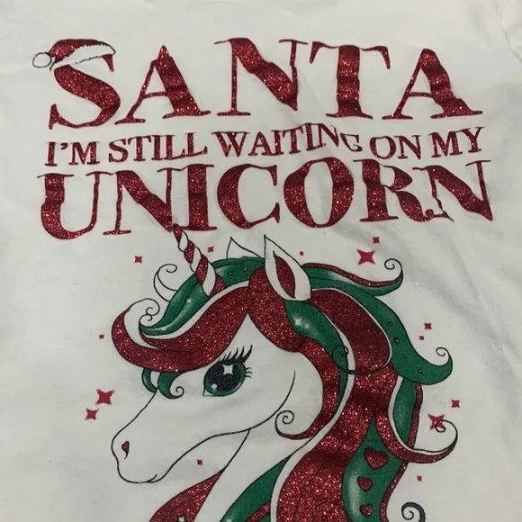 Camisa de manga larga para niña con brillo de unicornio navideño de Papá Noel - Quierox - Tienda Online