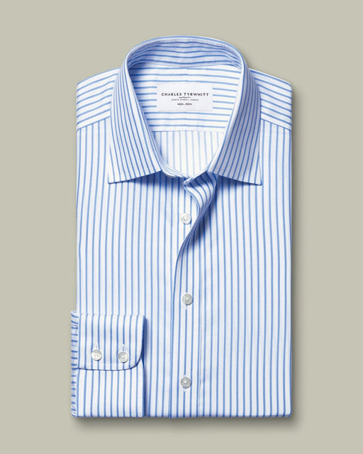 Camisa de sarga a rayas que no necesita planchado - Azul aciano - Quierox - Tienda Online