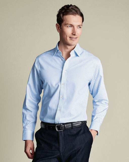 Camisa de sarga a rayas que no necesita planchado - Azul aciano - Quierox - Tienda Online