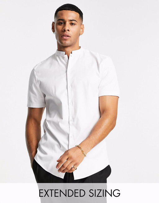 Camisa de satén de corte entallado y cuello mao en color blanco de ASOS DESIGN - Quierox - Tienda Online