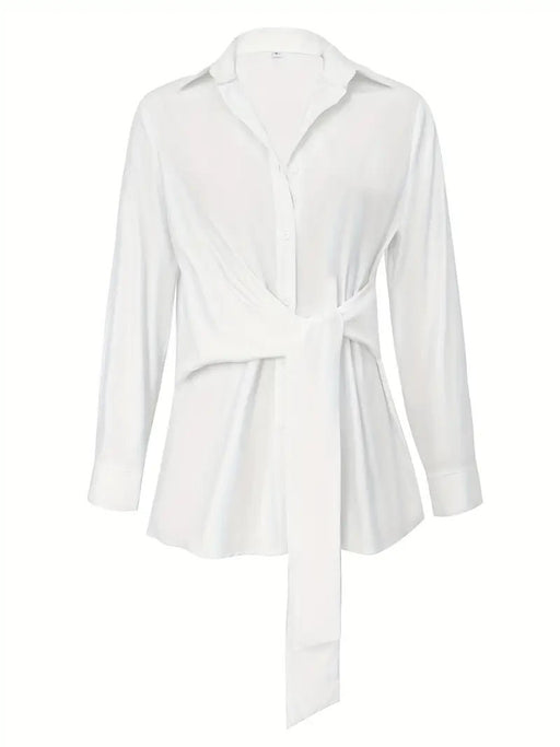 Camisa Elegante de Mujer para Ir al Trabajo con Color Sólido y Diseño de Lazo - Quierox - Tienda Online
