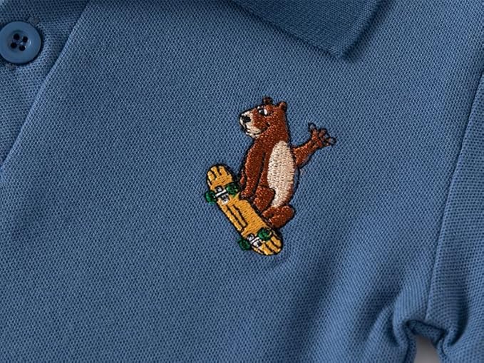 Camisa polo de piqué de manga corta para niños pequeños con botones impresos - Quierox - Tienda Online