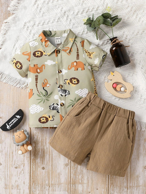 Camisa y pantalones cortos con estampado de dibujos animados para bebé niño - Quierox - Tienda Online