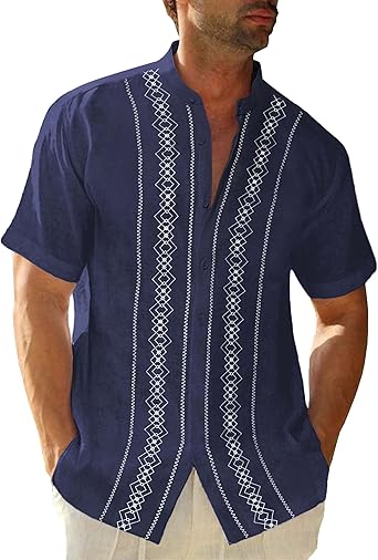 Camisas de guayabera cubana para hombre, manga corta, casual, con botones, para playa - Quierox - Tienda Online