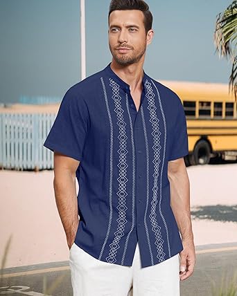 Camisas de guayabera cubana para hombre, manga corta, casual, con botones, para playa - Quierox - Tienda Online
