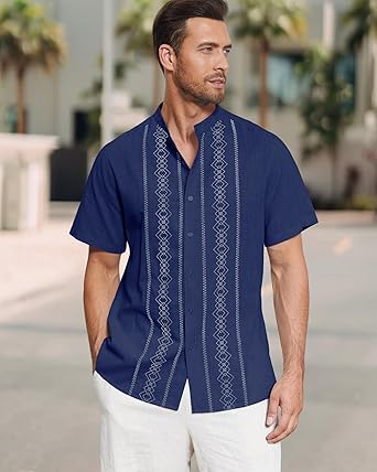 Camisas de guayabera cubana para hombre, manga corta, casual, con botones, para playa - Quierox - Tienda Online