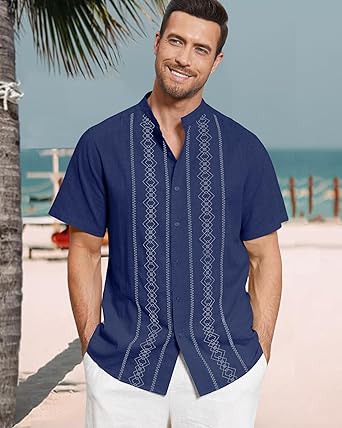Camisas de guayabera cubana para hombre, manga corta, casual, con botones, para playa - Quierox - Tienda Online