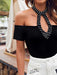 Camiseta con escote halter, cuentas y perlas con aberturas en la parte delantera - Quierox - Tienda Online