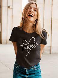 Camiseta con estampado de letras para mujer, uso diario - Quierox - Tienda Online