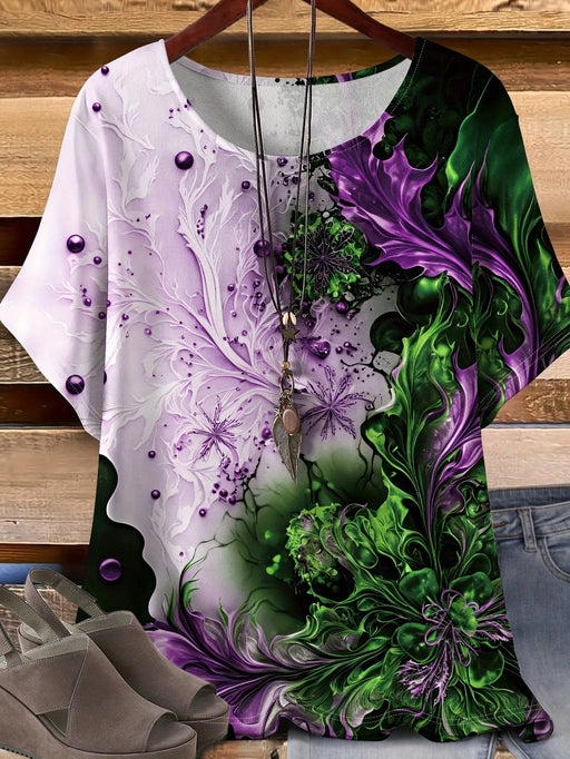 Camiseta con estampado floral blusa informal de manga corta - Quierox - Tienda Online