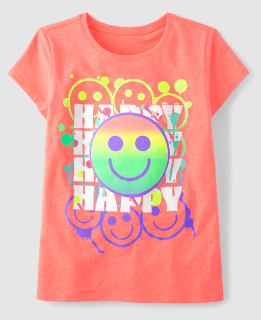 Camiseta con gráfico feliz para niñas - orange - Quierox - Tienda Online