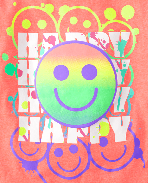 Camiseta con gráfico feliz para niñas - orange - Quierox - Tienda Online