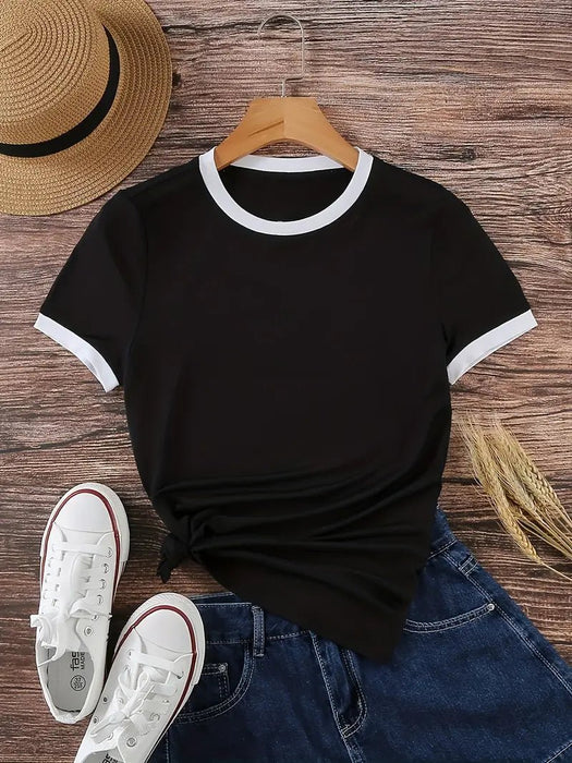 Camiseta corta con ribete en contraste - Quierox - Tienda Online