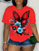 Camiseta de cuello redondo con estampado floral de mariposas, para mujer - Quierox - Tienda Online