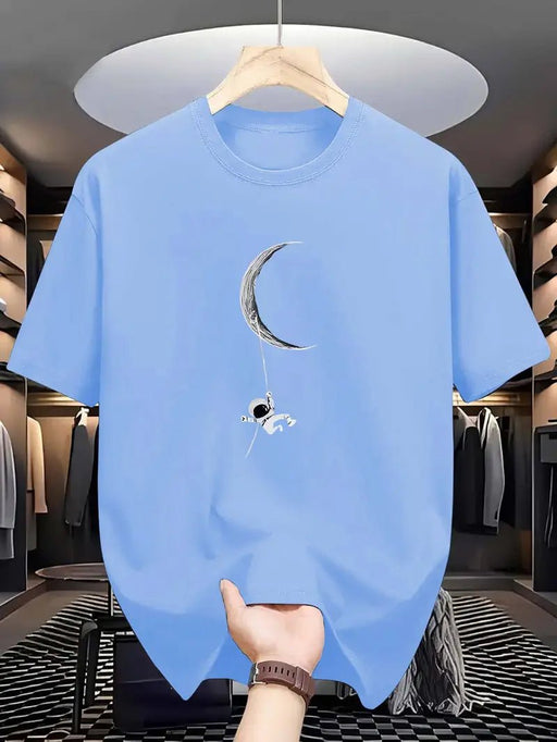 Camiseta de Hombre Azul Marino con Estampado de Luna Creciente - Quierox - Tienda Online