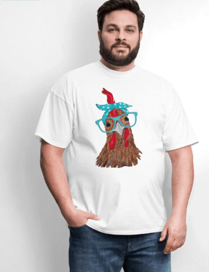 Camiseta de hombre gildan, estampado de Pollo con diadema de bandana y gafas lindo - Quierox - Tienda Online