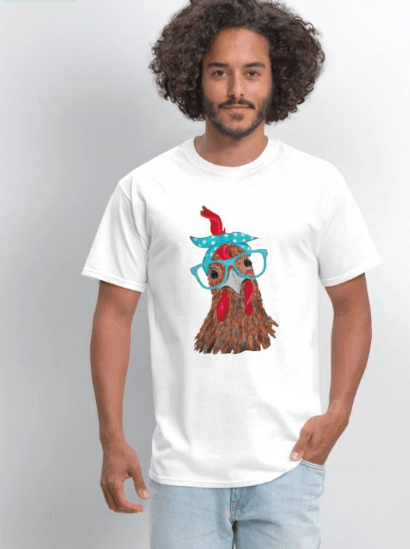 Camiseta de hombre gildan, estampado de Pollo con diadema de bandana y gafas lindo - Quierox - Tienda Online