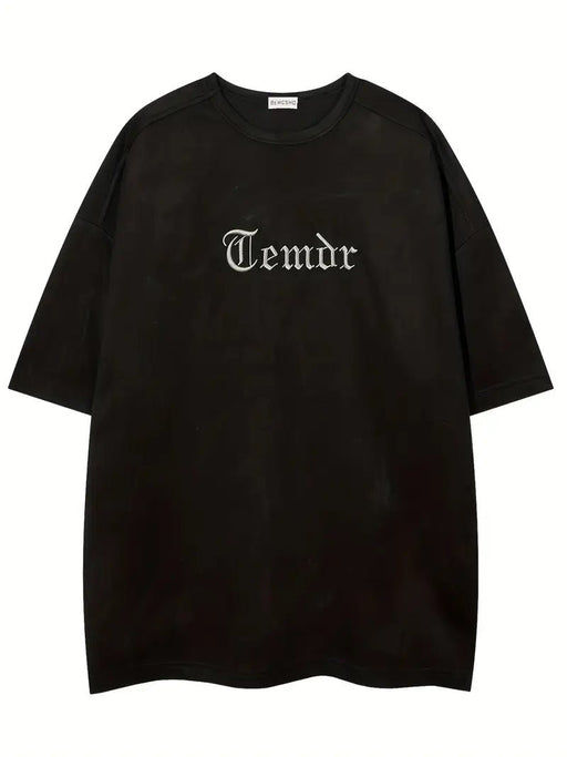Camiseta de manga corta holgada y cómoda para hombre con bordado de letras góticas - Quierox - Tienda Online