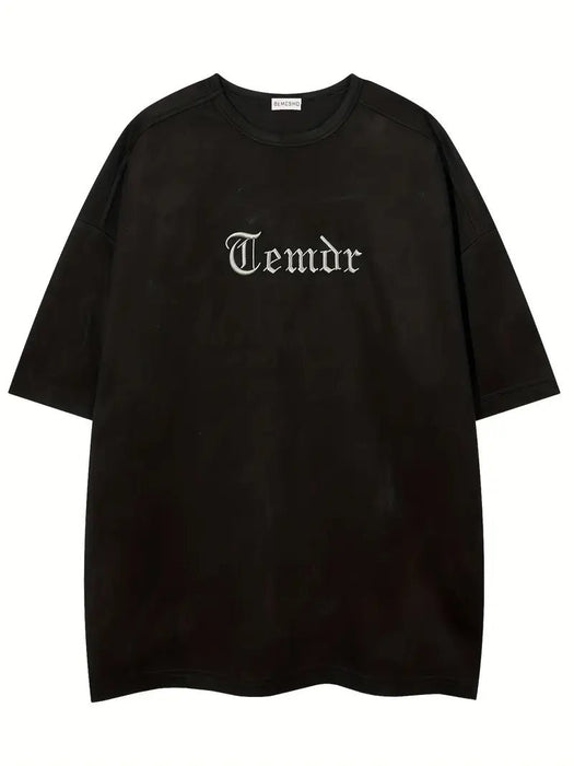 Camiseta de manga corta holgada y cómoda para hombre con bordado de letras góticas - Quierox - Tienda Online