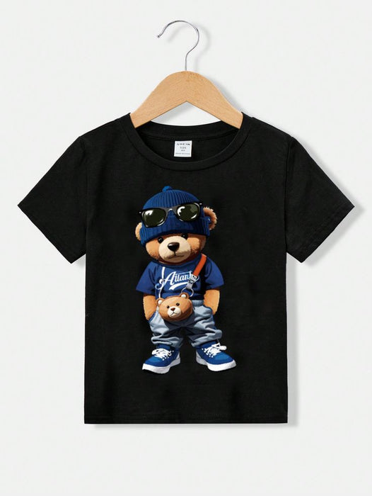 Camiseta de Manga Corta para Niños con Diseño de Oso Lindo - Cuello Redondo - Quierox - Tienda Online