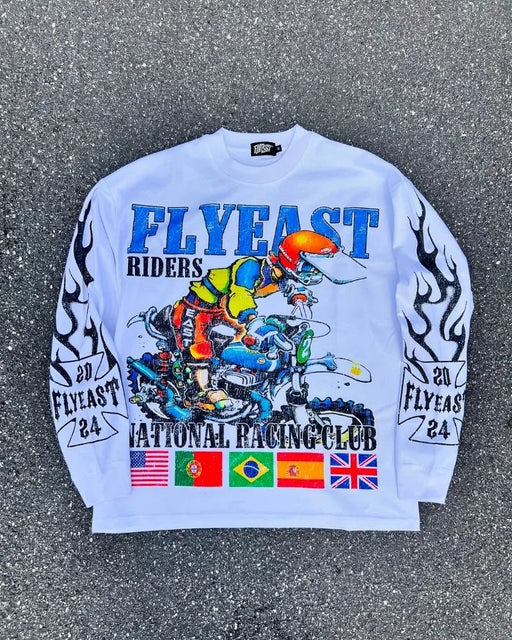 Camiseta de manga larga para hombre, estilo retro, con estampado de dibujos animados - Quierox - Tienda Online