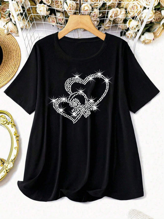 Camiseta de talla grande con estampado de lazo y corazón, blusas gráficas para mujer - Quierox - Tienda Online