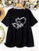 Camiseta de talla grande con estampado de lazo y corazón, blusas gráficas para mujer - Quierox - Tienda Online