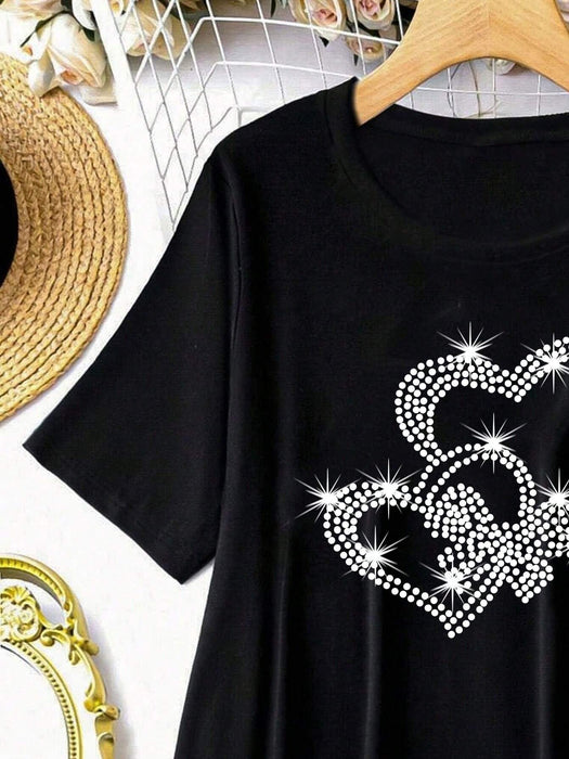 Camiseta de talla grande con estampado de lazo y corazón, blusas gráficas para mujer - Quierox - Tienda Online