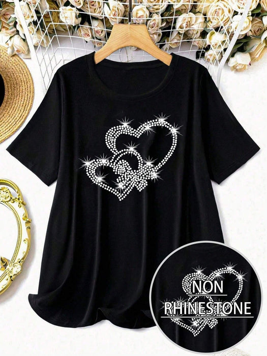 Camiseta de talla grande con estampado de lazo y corazón, blusas gráficas para mujer - Quierox - Tienda Online
