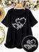 Camiseta de talla grande con estampado de lazo y corazón, blusas gráficas para mujer - Quierox - Tienda Online