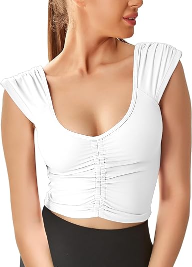 Camiseta deportiva sin mangas para mujer, para yoga, corte largo, con recorte, de manga corta - Quierox - Tienda Online