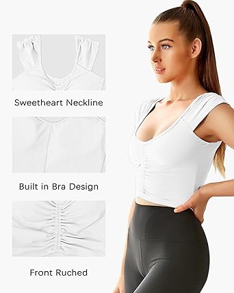 Camiseta deportiva sin mangas para mujer, para yoga, corte largo, con recorte, de manga corta - Quierox - Tienda Online