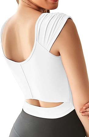 Camiseta deportiva sin mangas para mujer, para yoga, corte largo, con recorte, de manga corta - Quierox - Tienda Online
