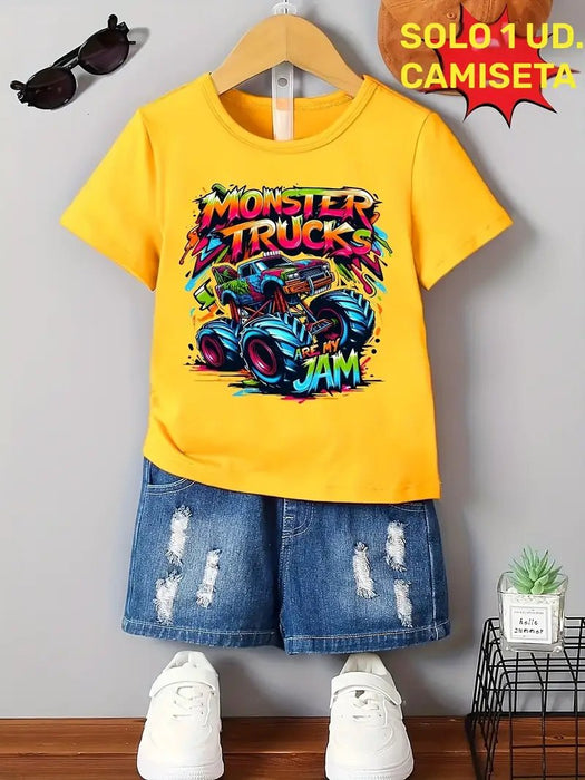Camiseta gráfica de camión monstruo para niños, Estampado vibrante de vehículo todoterreno - Quierox - Tienda Online