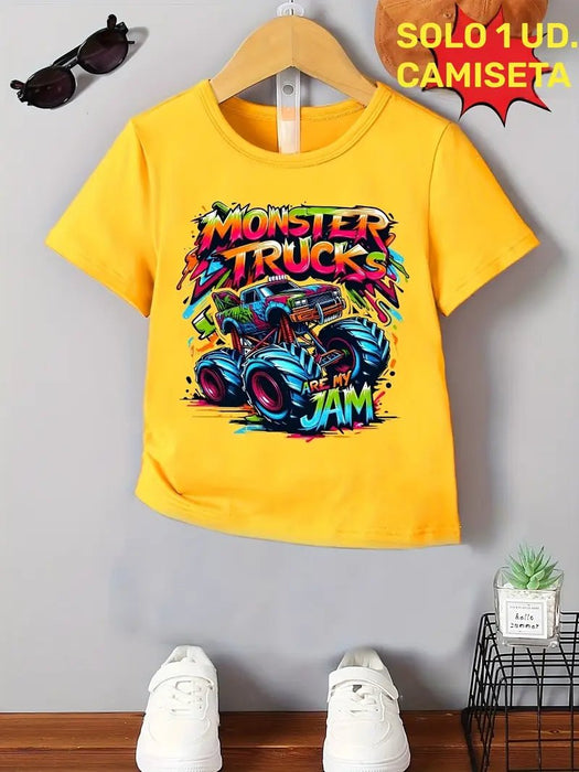 Camiseta gráfica de camión monstruo para niños, Estampado vibrante de vehículo todoterreno - Quierox - Tienda Online