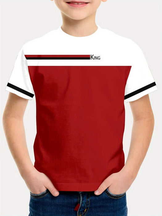 Camiseta gráfica Simple con rayas y letras, para niños de manga corta - Quierox - Tienda Online