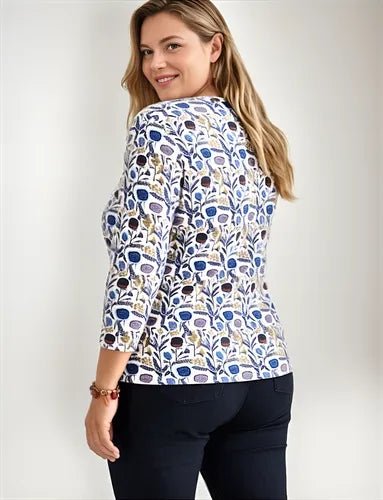 Camiseta Henley estampada de manga 3/4 para mujer de talla pequeña de Style & Co - Quierox - Tienda Online