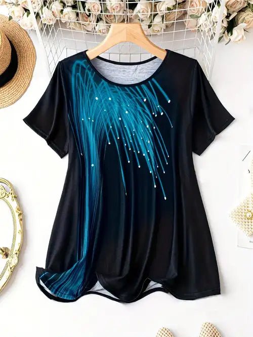 Camiseta informal con cuello en V y estampado de bloques de colorpara mujer - Quierox - Tienda Online