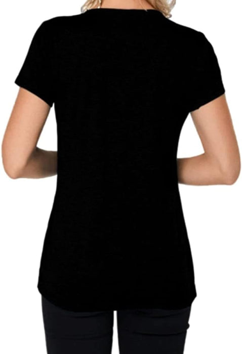 Camiseta informal con cuello en V y estampado de bloques de colorpara mujer - Quierox - Tienda Online